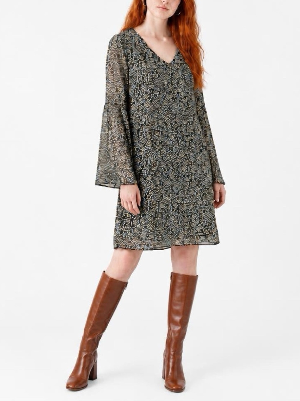 Cabi Poise Chiffon Floral Bell Sleeve Dress Small